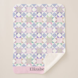 Cute Vintage Quilt Design Custom Girl Name Sherpa Blanket