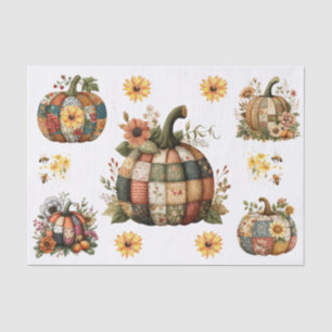 Cute Vintage Quilt Patterns on Floral Pumpkins Tissue Paper
