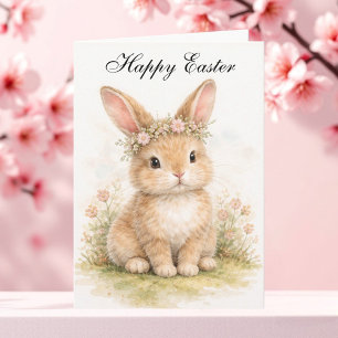 Cute Vintage Rabbit Bunny Hare Easter Floral Thank You Card