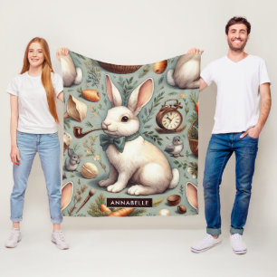 Cute Vintage Rabbit Fleece Blanket