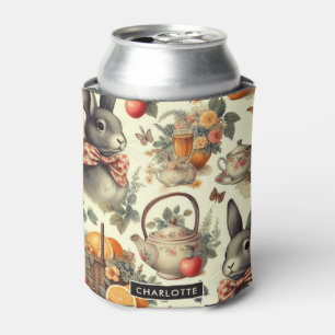 Cute Vintage Rabbit Painting Can Cooler