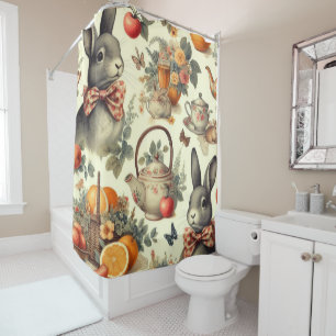 Cute Vintage Rabbit Painting Shower Curtain