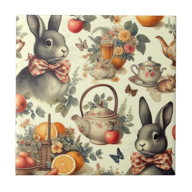 Cute Vintage Rabbit Painting Tile (Front)