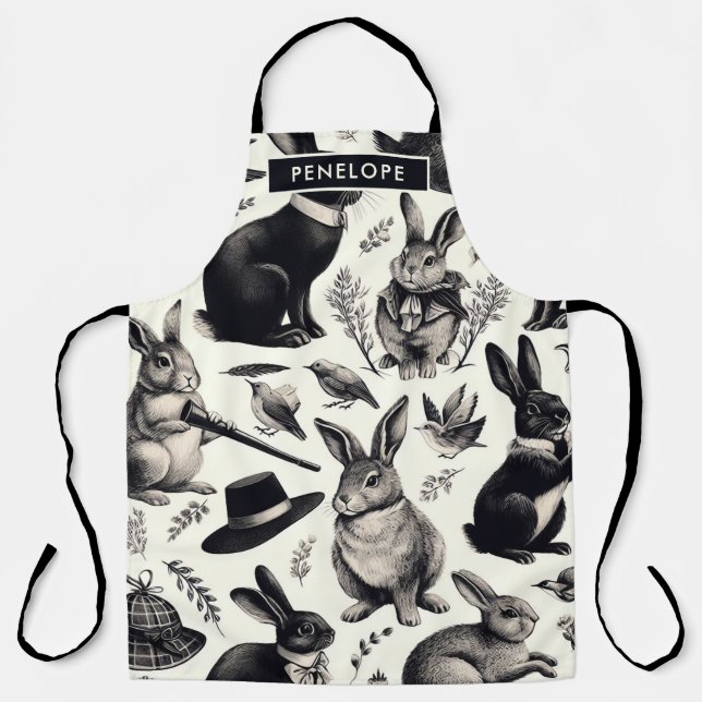 Cute Vintage Rabbit Pattern Apron (Front)