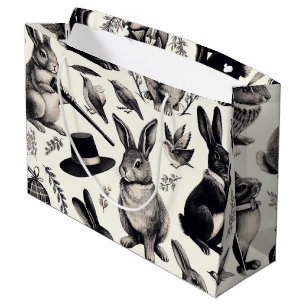 Cute Vintage Rabbit Pattern Large Gift Bag