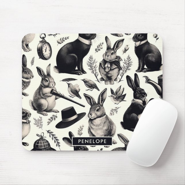 Cute Vintage Rabbit Pattern Mouse Mat (With Mouse)