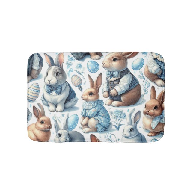 Cute Vintage Rabbit Seamless Bath Mat (Front)