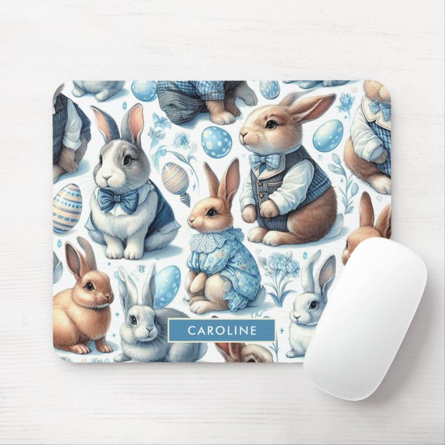 Cute Vintage Rabbit Seamless Mouse Mat (With Mouse)
