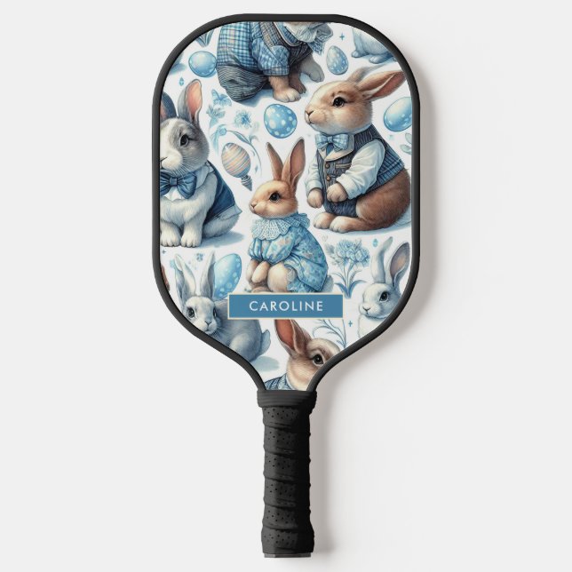 Cute Vintage Rabbit Seamless Pickleball Paddle (Front)