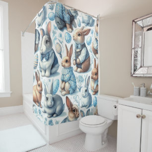 Cute Vintage Rabbit Seamless Shower Curtain