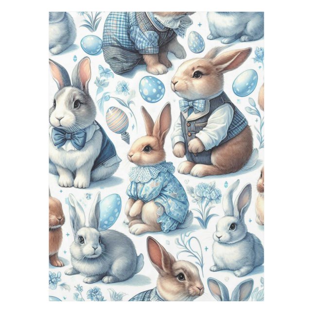 Cute Vintage Rabbit Seamless Tablecloth (Front)