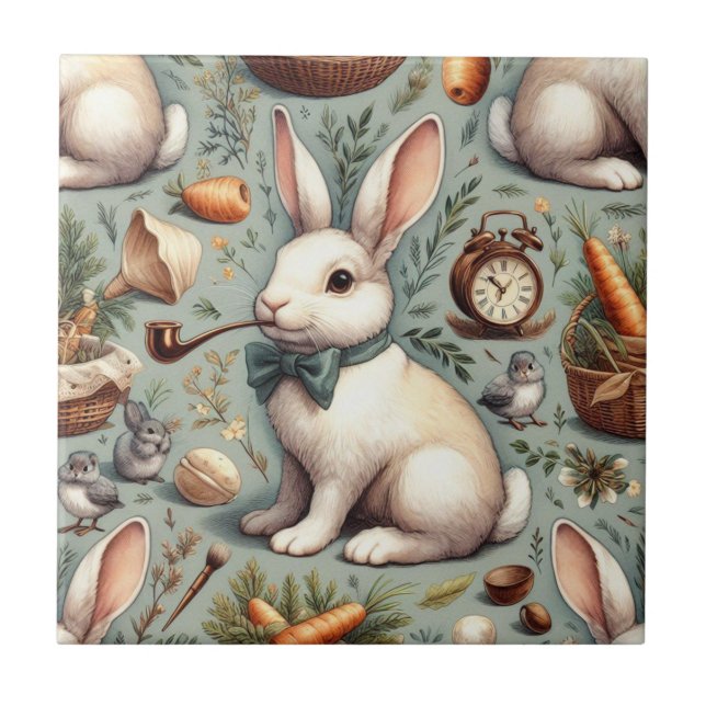 Cute Vintage Rabbit Tile (Front)