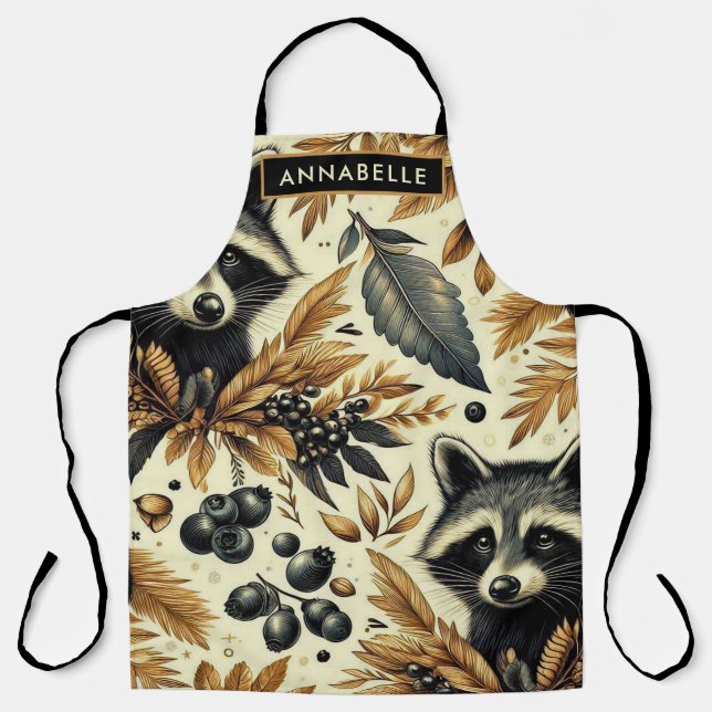 Cute Vintage Racoon Pattern Apron (Front)