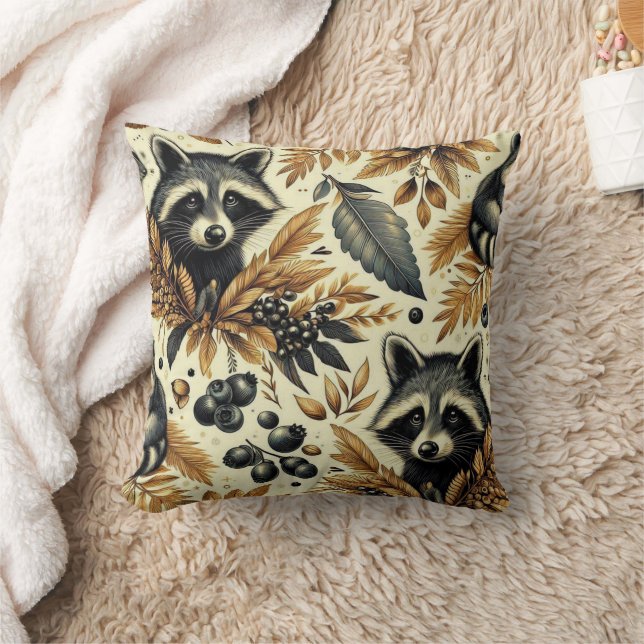 Cute Vintage Racoon Pattern Cushion (Blanket)