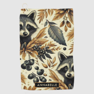 Cute Vintage Racoon Pattern Golf Towel