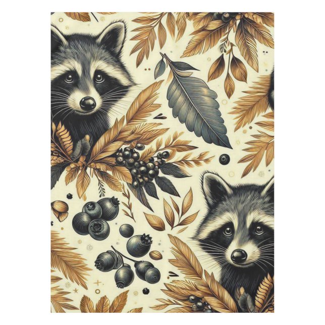 Cute Vintage Racoon Pattern Tablecloth (Front)