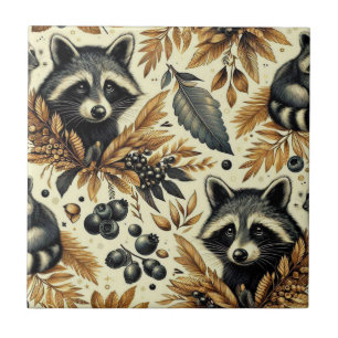 Cute Vintage Racoon Pattern Tile