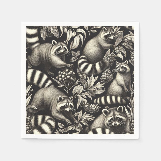 Cute Vintage Racoon Seamless Napkin (Front)