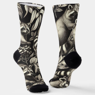 Cute Vintage Racoon Seamless Socks