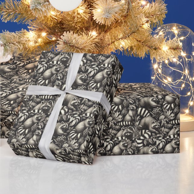 Cute Vintage Racoon Seamless Wrapping Paper (Holidays)
