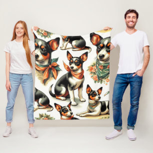 Cute Vintage Rat Terrier Seamless Fleece Blanket