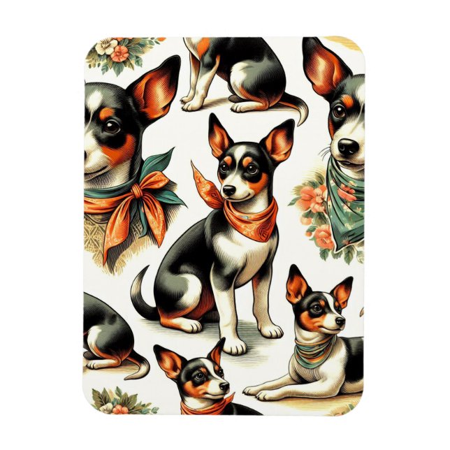 Cute Vintage Rat Terrier Seamless Magnet (Vertical)