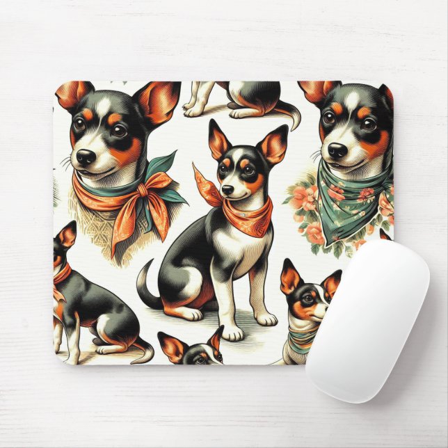 Cute Vintage Rat Terrier Seamless Mouse Mat (With Mouse)