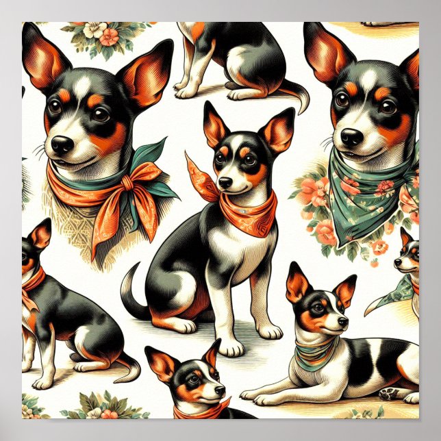 Cute Vintage Rat Terrier Seamless Poster (Front)