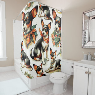 Cute Vintage Rat Terrier Seamless Shower Curtain