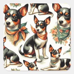 Cute Vintage Rat Terrier Seamless Square Sticker
