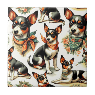 Cute Vintage Rat Terrier Seamless Tile