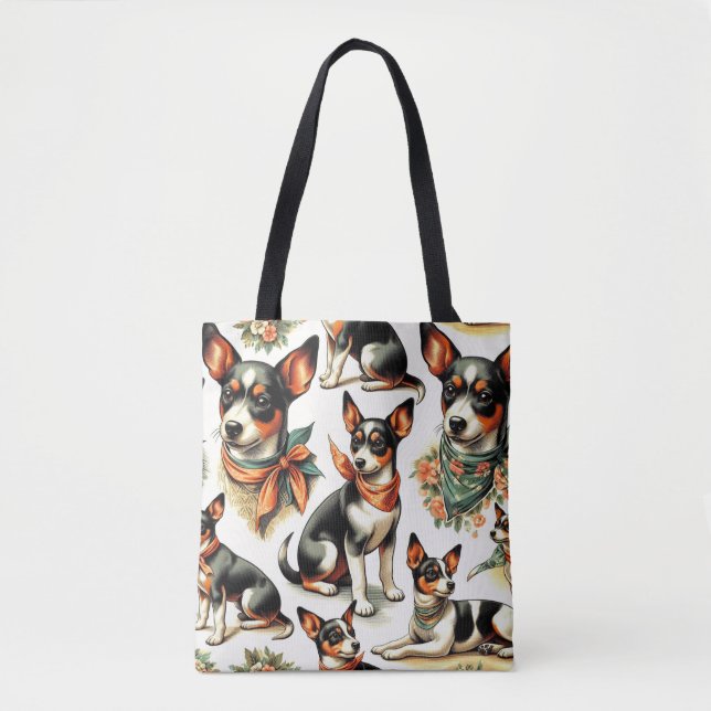 Cute Vintage Rat Terrier Seamless Tote Bag (Front)