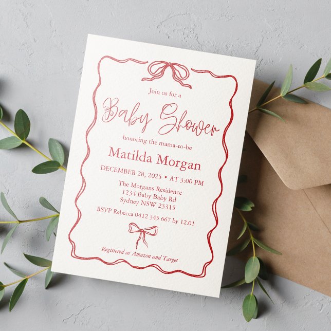 Cute Vintage Red Bow Baby Shower Invitation (Creator Uploaded)