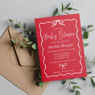 Cute Vintage Red Bow Baby Shower Invitation