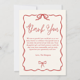 Cute Vintage Red Bow Baby Shower Thank You Card