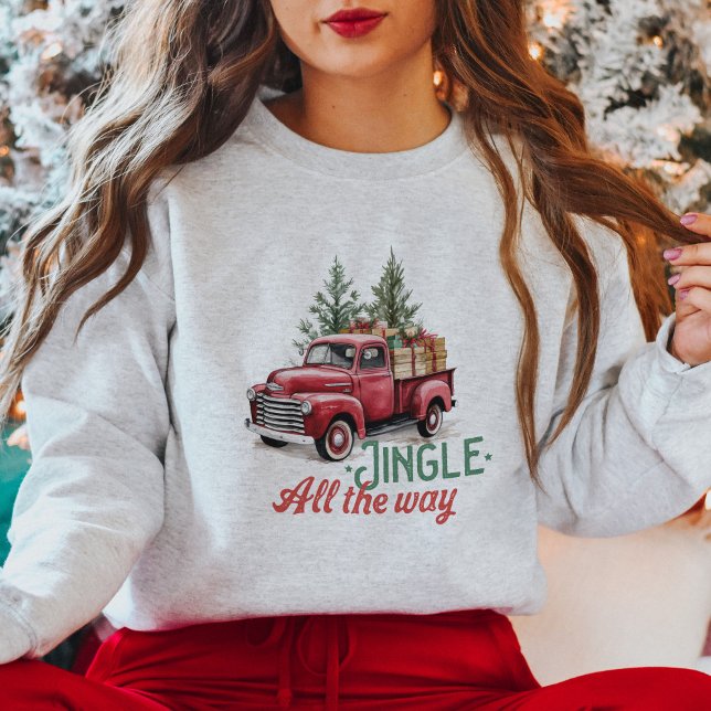Cute Vintage Red Car Christmas Tree Sweatshirt (Creator Uploaded)
