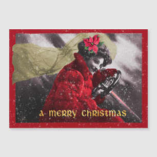 Cute Vintage Red Girl Driving Car