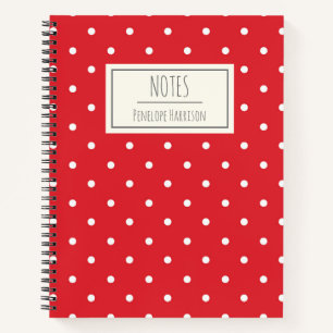Cute Vintage Red Polka Dots Personalised Notebook