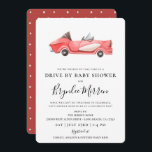 Cute Vintage Red Racecar Drive By Baby Shower Invitation<br><div class="desc">Cute illustrated watercolor vintage red racecar,  drive by baby shower invitation.  Back of card features coordinating red and white polka dot pattern.</div>