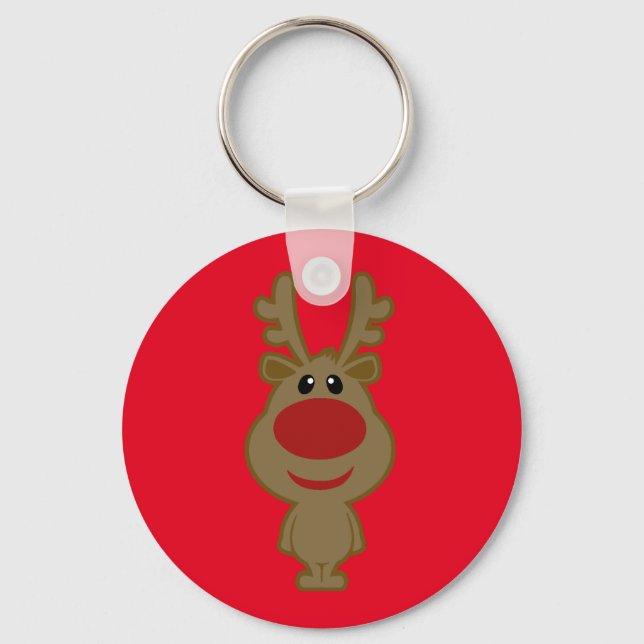 Cute Vintage Red Reindeer Illustration Key Ring (Front)