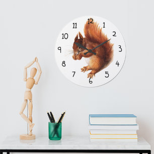 Cute Vintage Red Squirrel Large Clock