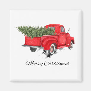 Cute Vintage Red Truck Christmas Tree Holiday Magnet