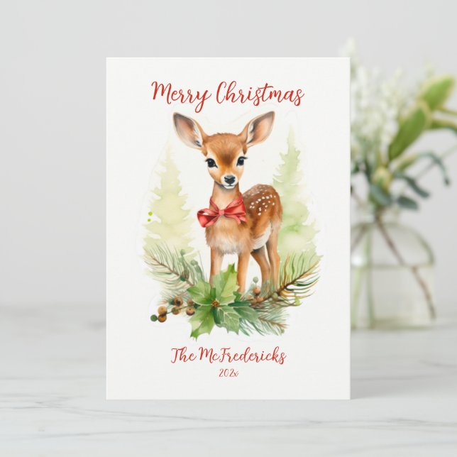 Cute Vintage Reindeer Christmas Holiday Card (Standing Front)