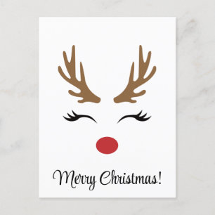 Cute Vintage Reindeer Merry Christmas Postcard
