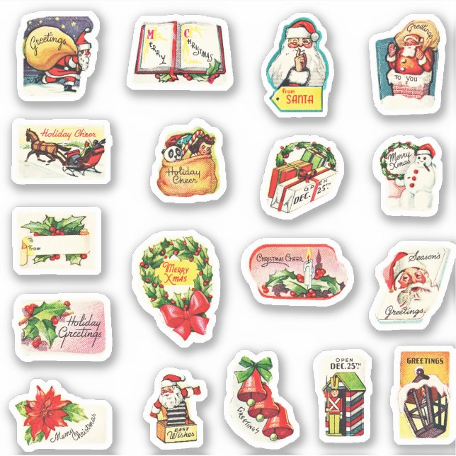 Cute Vintage Retro Christmas Envelope Seals Set (Front)