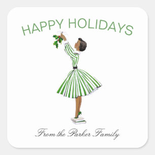 Cute Vintage Retro Christmas Girl in Dress Square Sticker