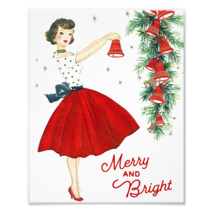 Cute Vintage Retro Christmas Lady Wall Art