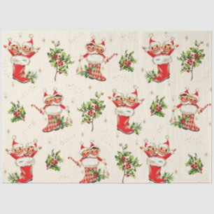 Cute Vintage Retro Christmas Red Green Elves  Tissue Paper
