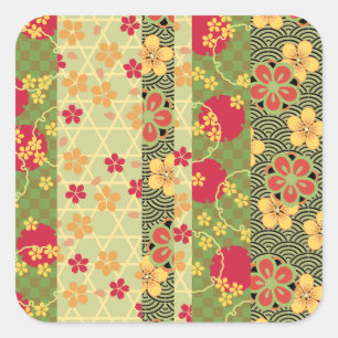 Cute Vintage Retro Fine Floral Kimono Pattern Square Sticker