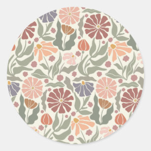 Cute Vintage Retro Flowers Classic Round Sticker